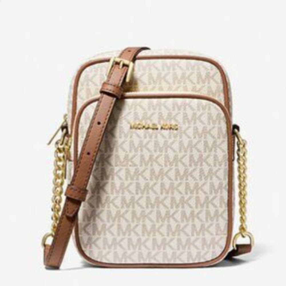 Nwt Michael Kors Cream and Brown Crossbody Bag with Gold-Tone Hardware